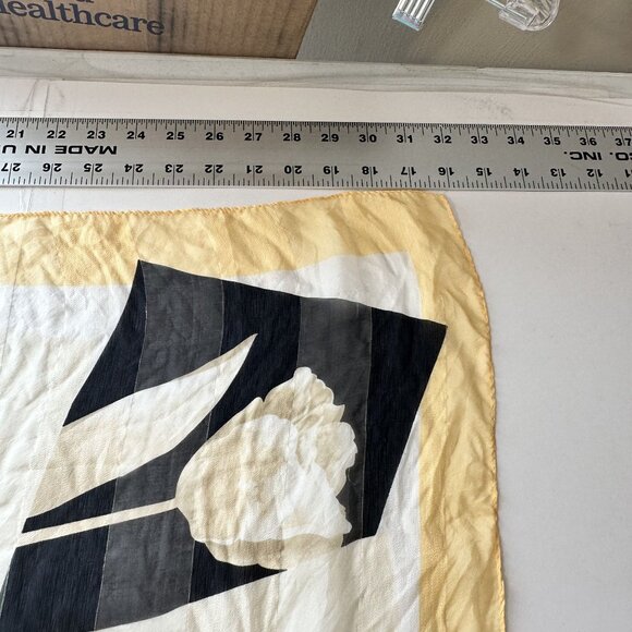 Womens Floral Silk Scarf Square Tulips Cream Black Scarves - Picture 4 of 5